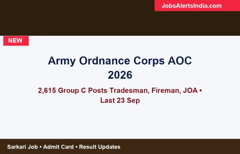 Army Ordnance Corps AOC recruitment 2026 2615 group C posts tradesman mate fireman JOA MTS last date 23 September