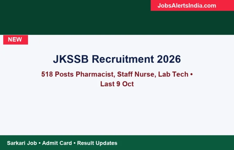JKSSB recruitment 2026 518 posts junior pharmacist staff nurse lab technician last date 9 October apply online